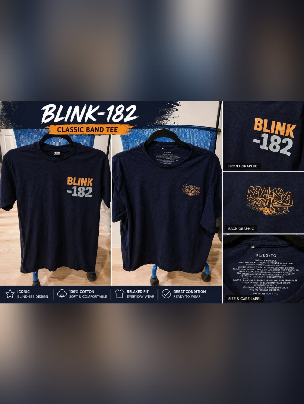 Blink-182 Graphic Tee 🎸 Black Band Shirt XL Casual Streetwear